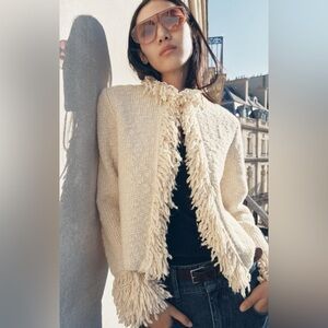 Zara NWOT FRINGED KNIT JACKET